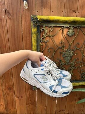 New Balance White and Light Blue Walking Sneakers